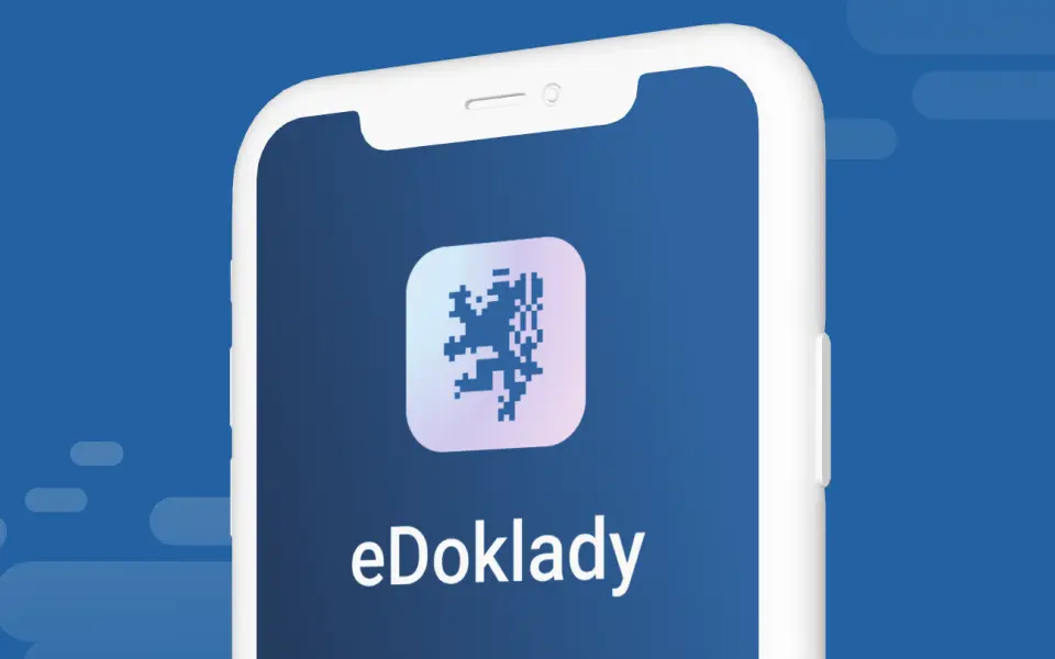 Logo eDokladů s názvem služby na mobilním zařízení